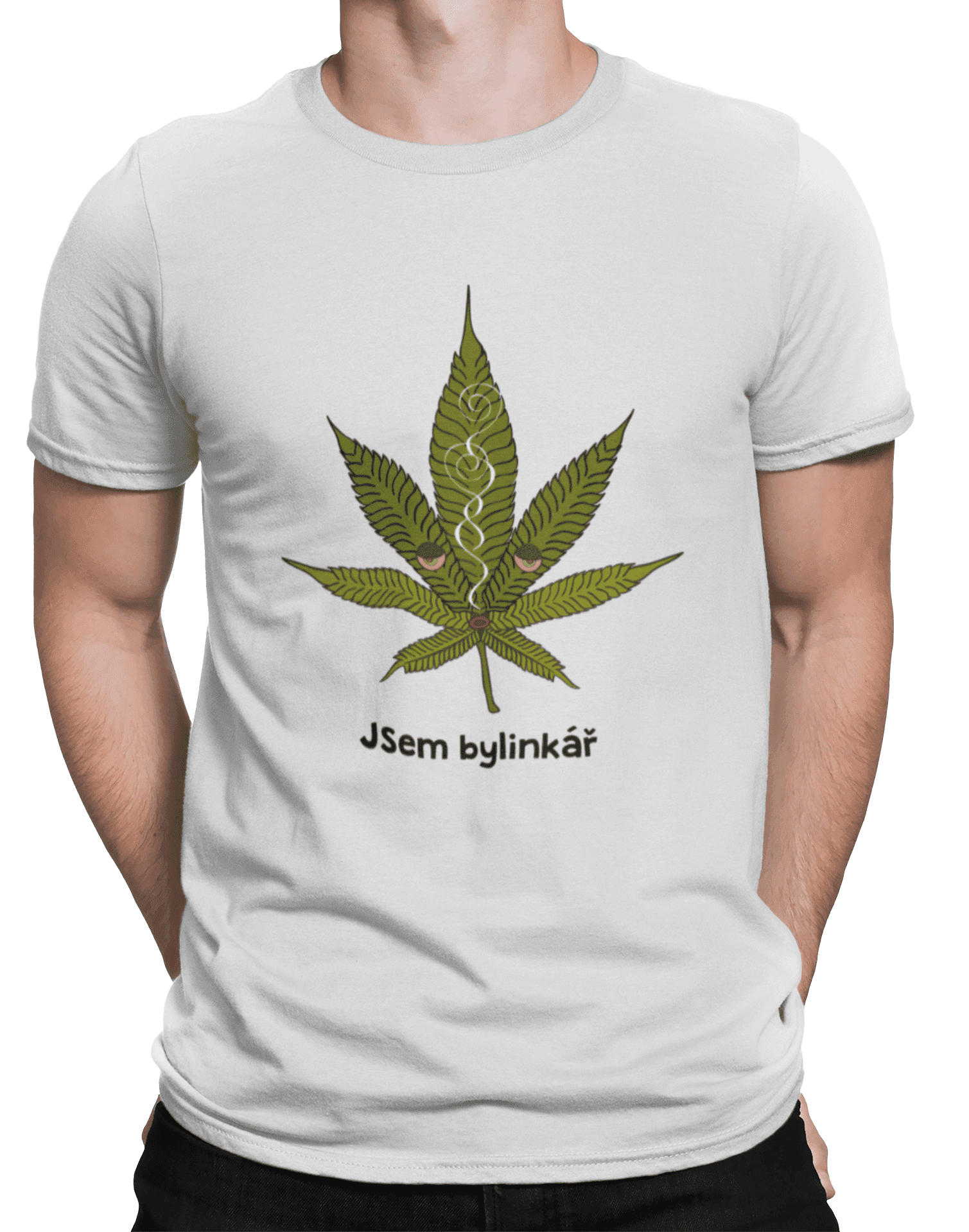 mockup of a man wearing a customizable t shirt against a plain color backdrop 1422 el (1) min