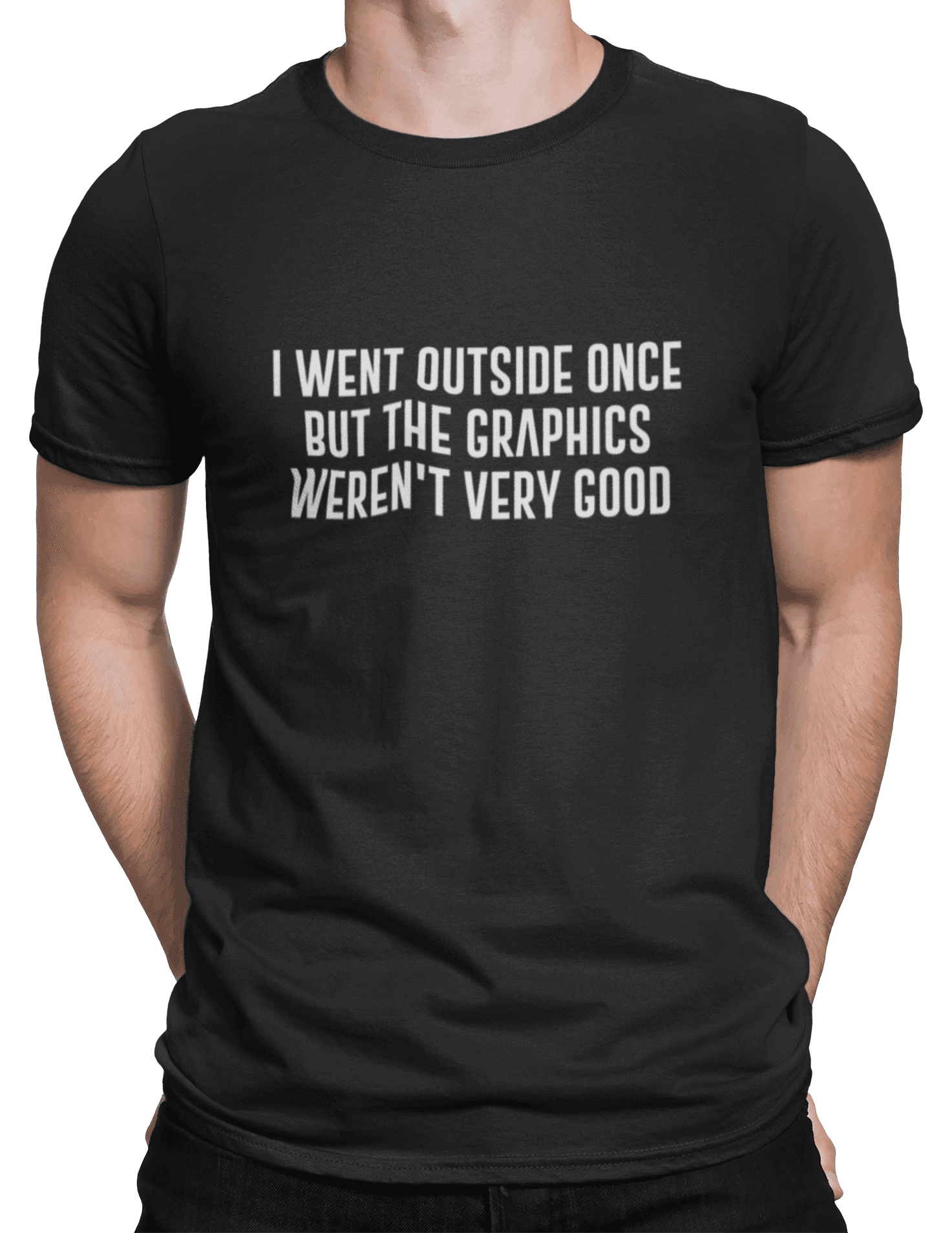 mockup of a man wearing a customizable t shirt against a plain color backdrop 1422 el (1) min