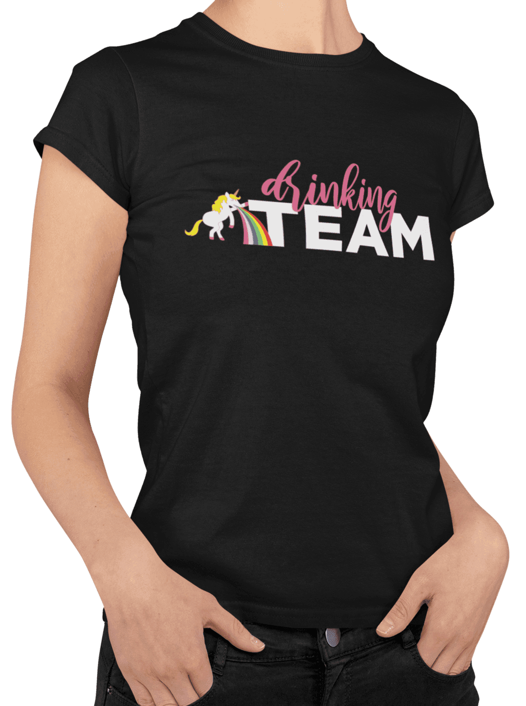 transparent basic tee mockup of a woman posing with her hands in her pockets m842 (3) (1)