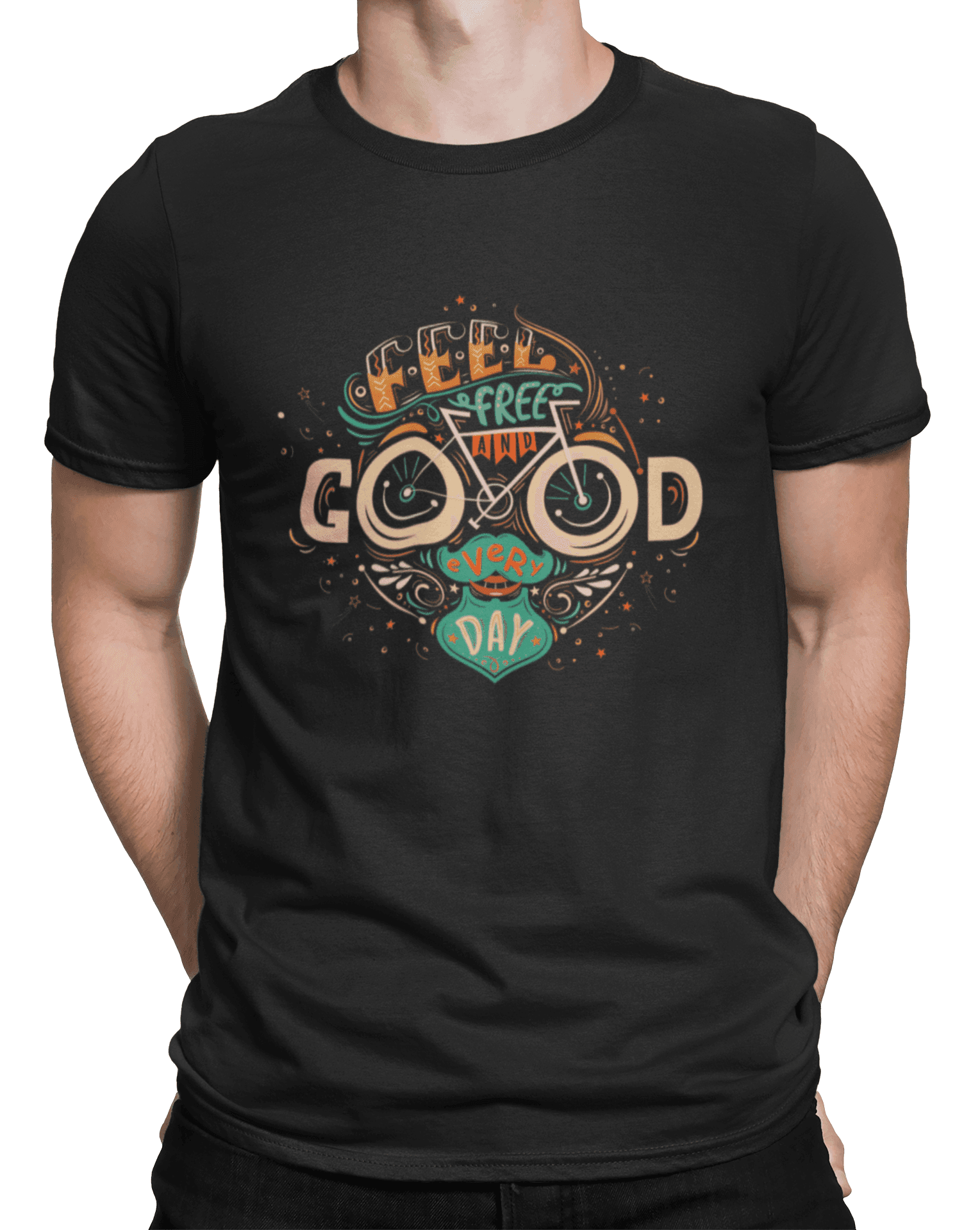 mockup of a man wearing a customizable t shirt against a plain color backdrop 1422 el min