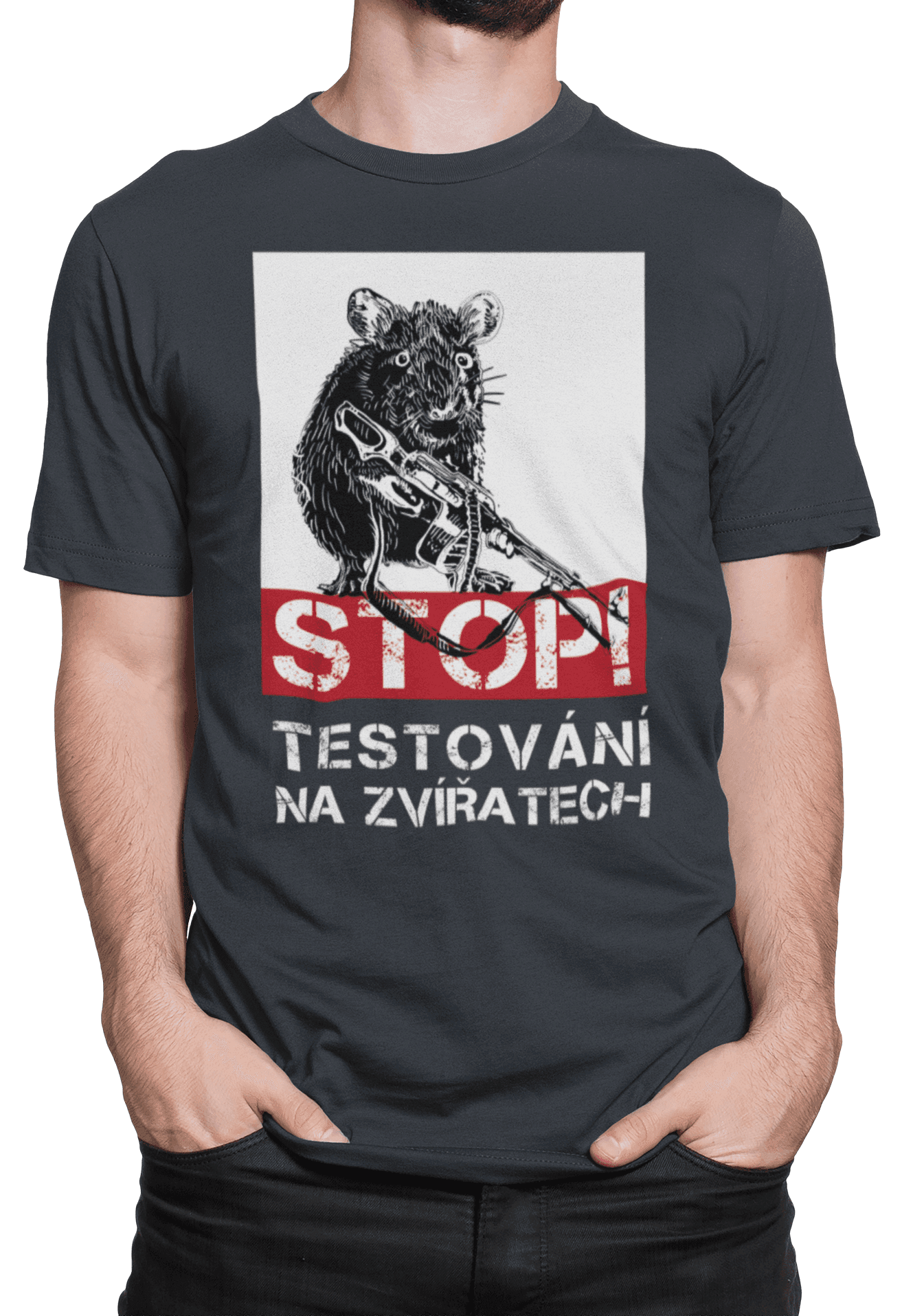 Tričko s potiskem Stop testování