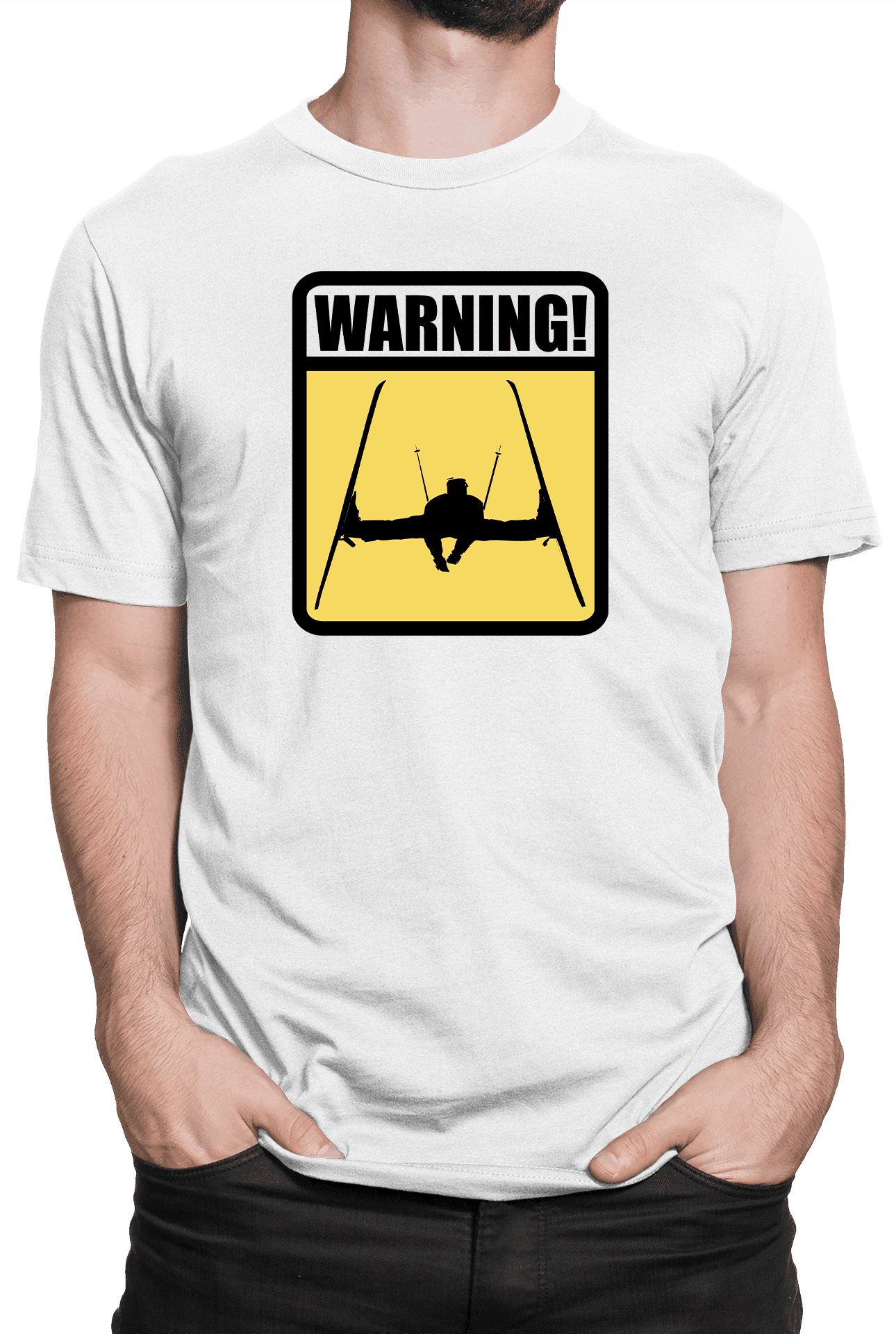 Tričko s potiskem Lyžar warning žluté