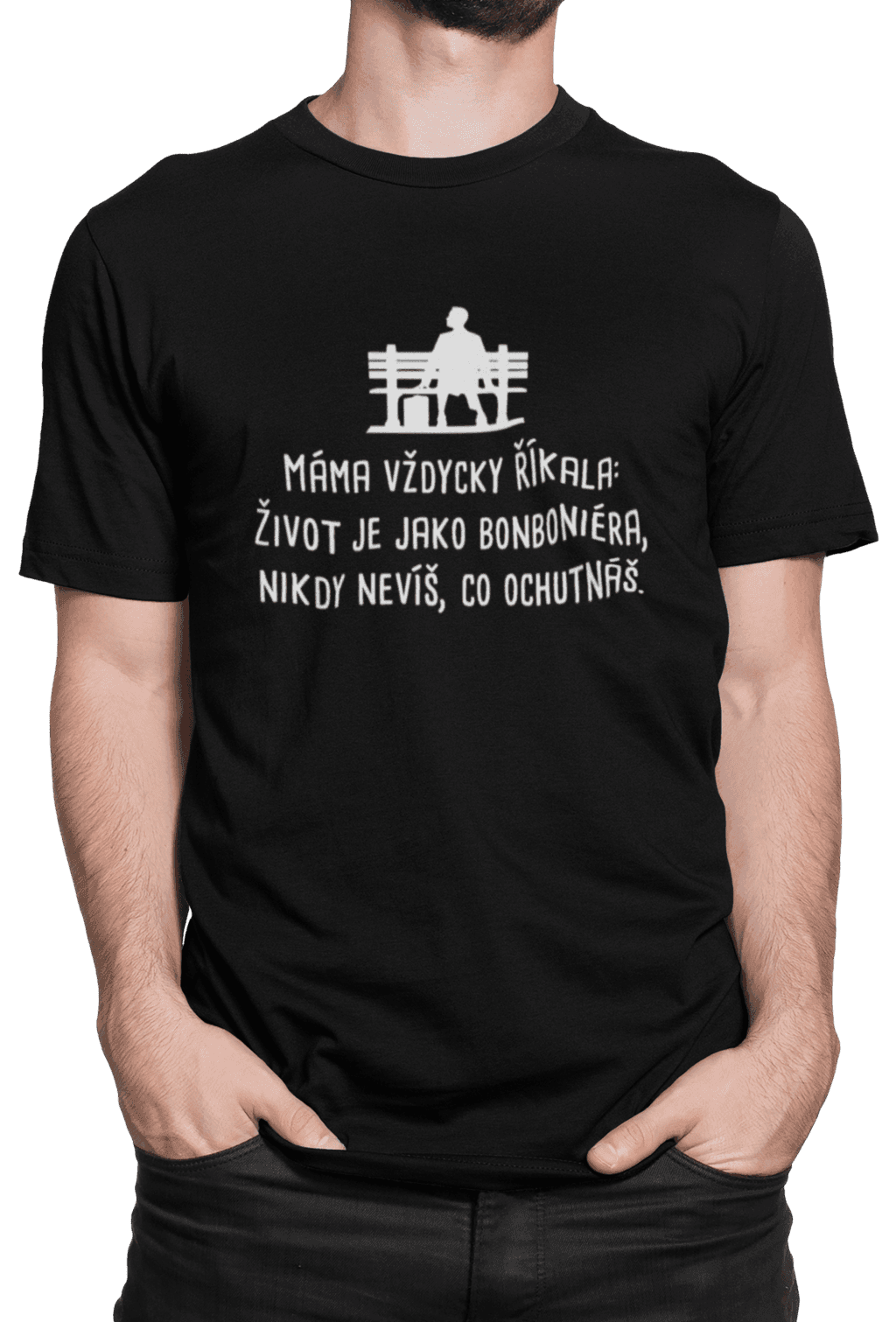 front view mockup of a man wearing a crew neck tee in a studio 1420 el (1)