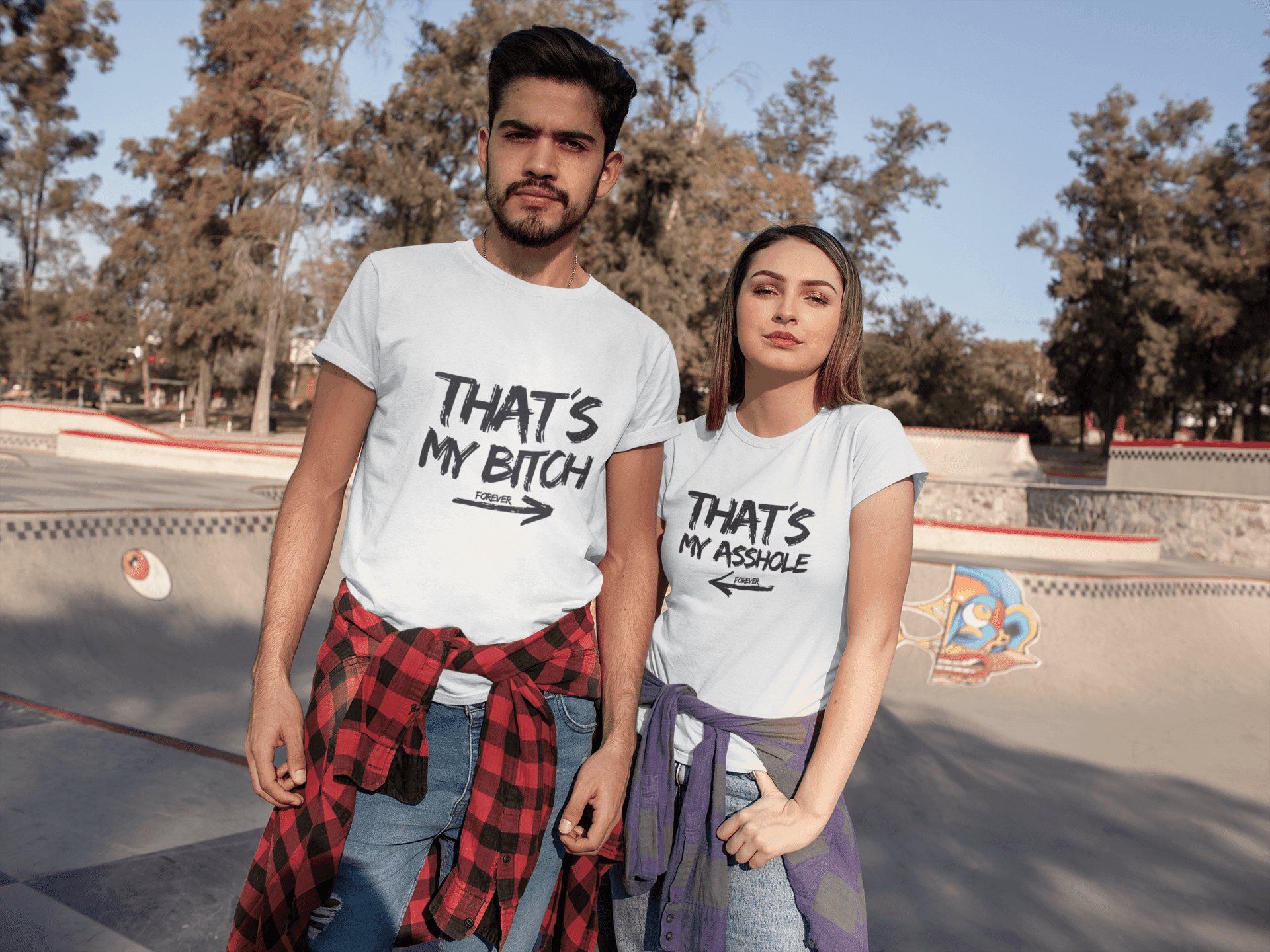 t shirt mockup of a couple at an outdoor skate park 25222 min