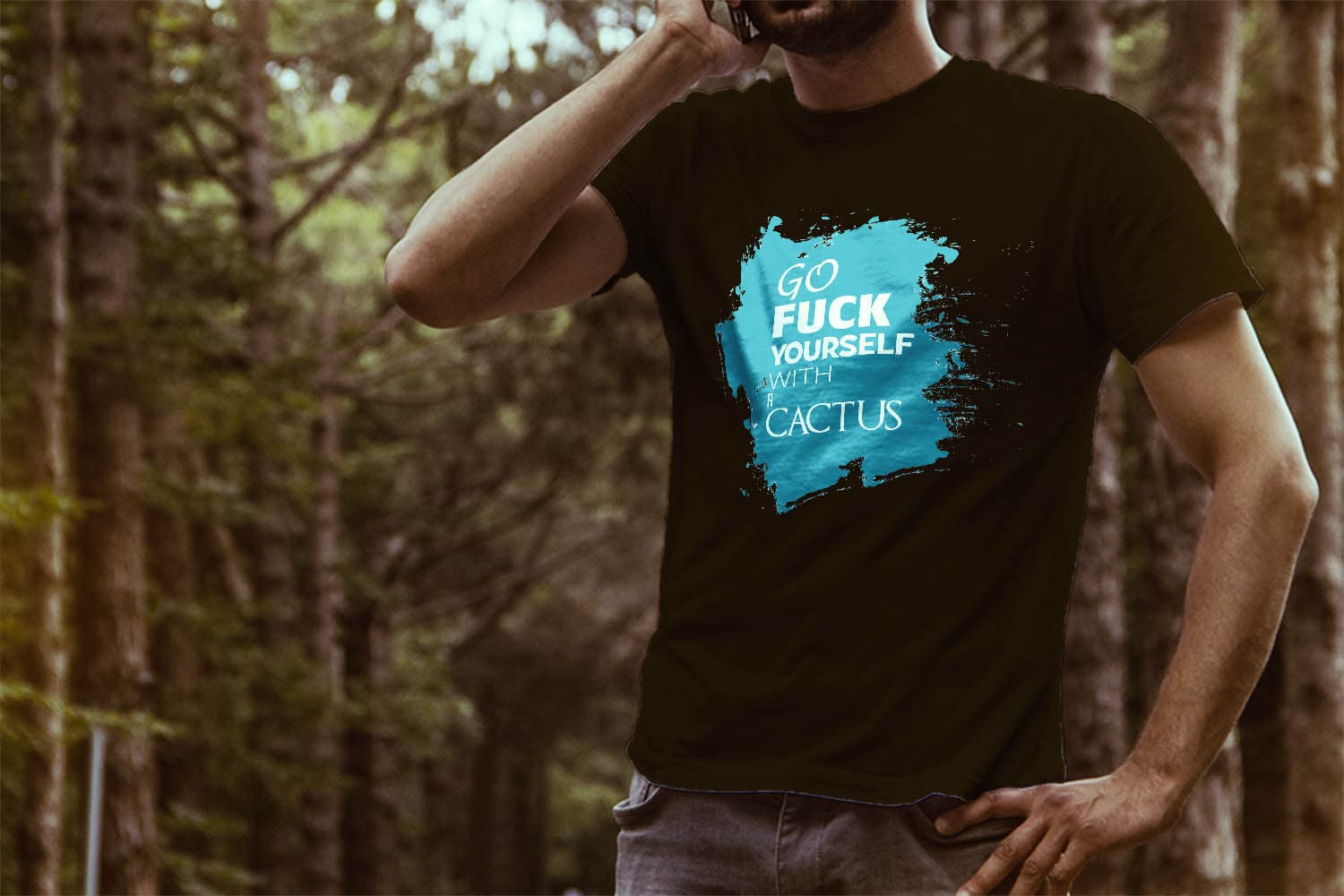 Tričko s potiskem Fuck Yourself. With Cactus