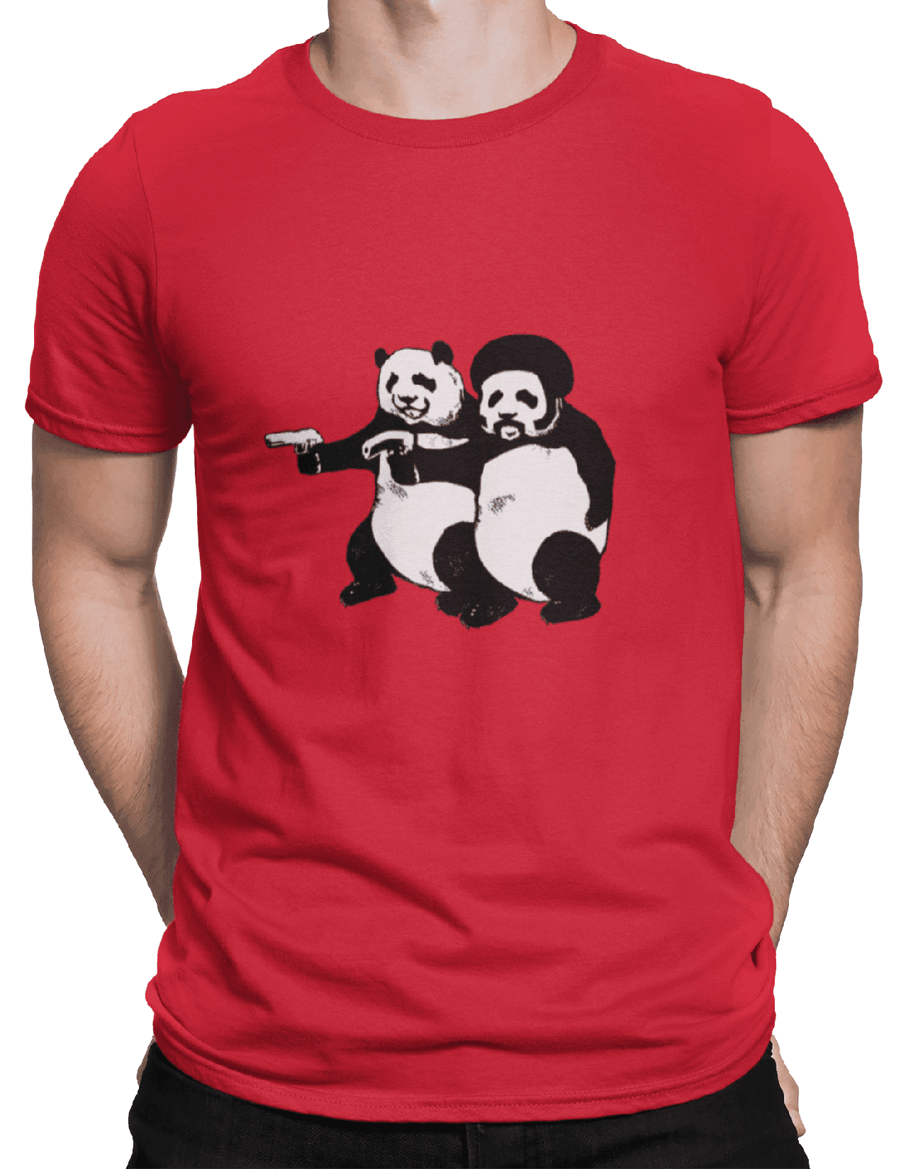 mockup of a man wearing a customizable t shirt against a plain color backdrop 1422 el (24) min