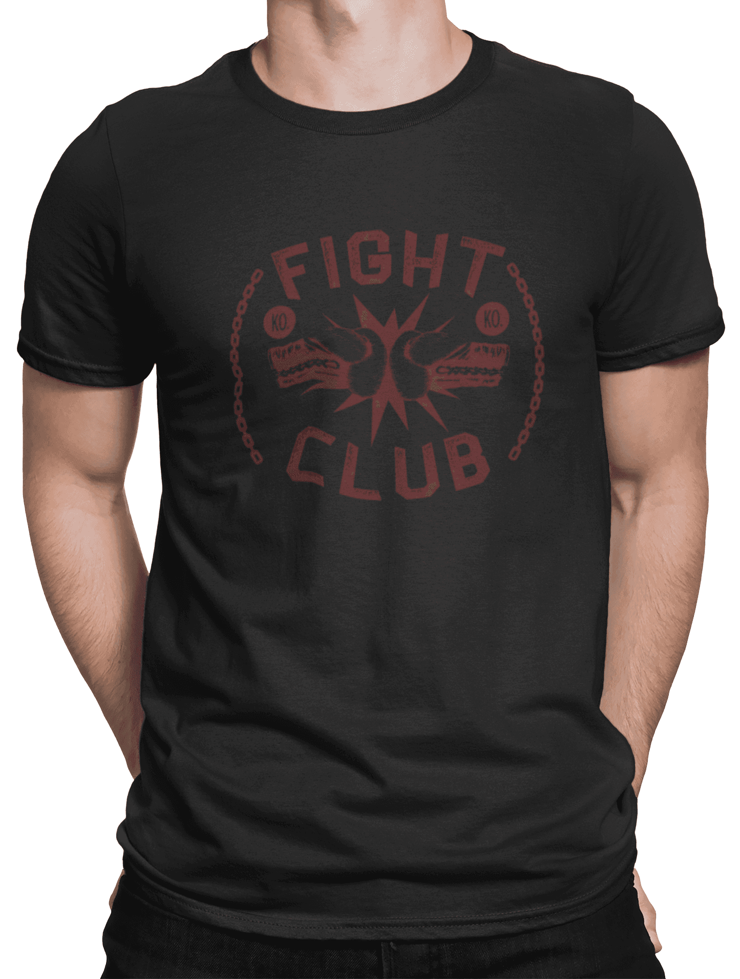 mockup of a man wearing a customizable t shirt against a plain color backdrop 1422 el min