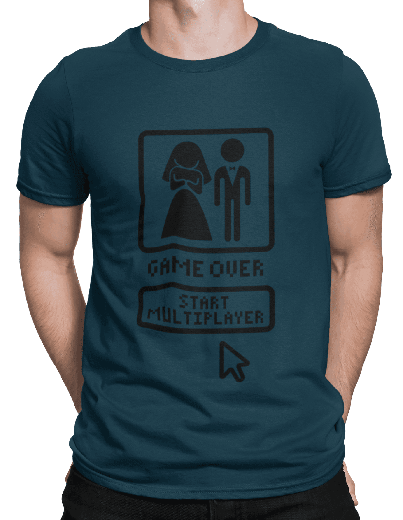 mockup of a man wearing a customizable t shirt against a plain color backdrop 1422 el (1) min