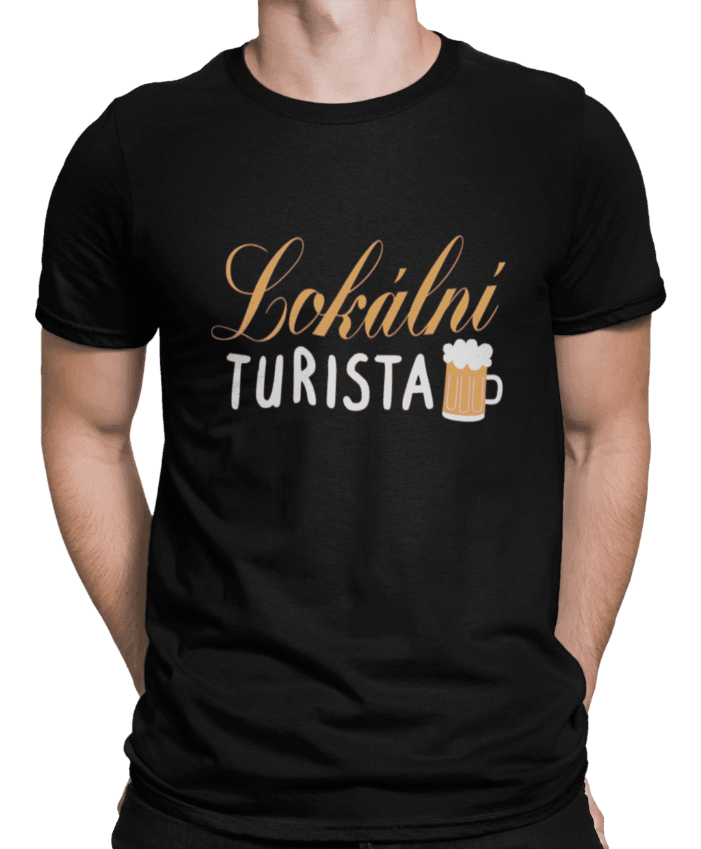mockup of a man wearing a customizable t shirt against a plain color backdrop 1422 el (14) (1)