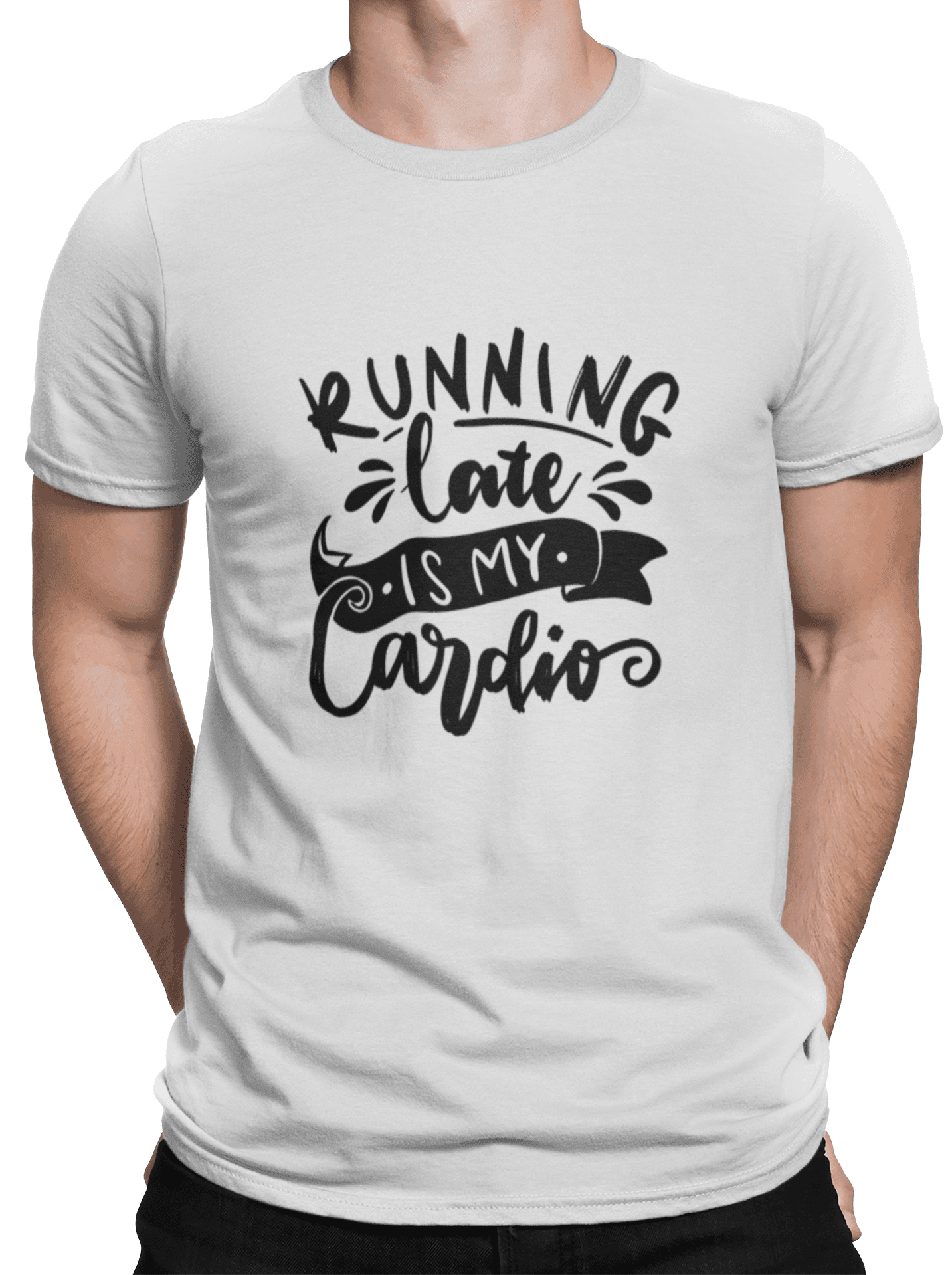 mockup of a man wearing a customizable t shirt against a plain color backdrop 1422 el min