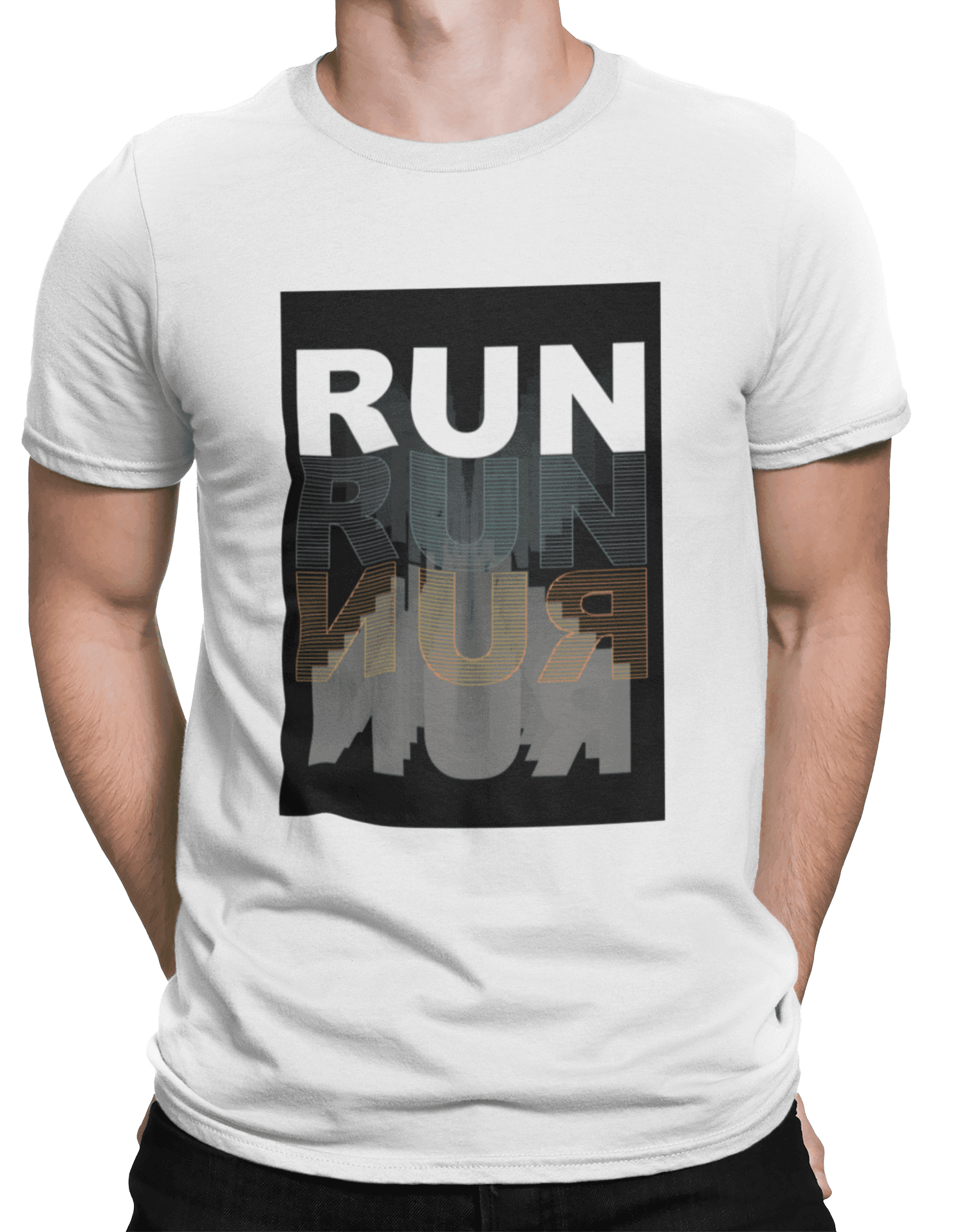 mockup of a man wearing a customizable t shirt against a plain color backdrop 1422 el min