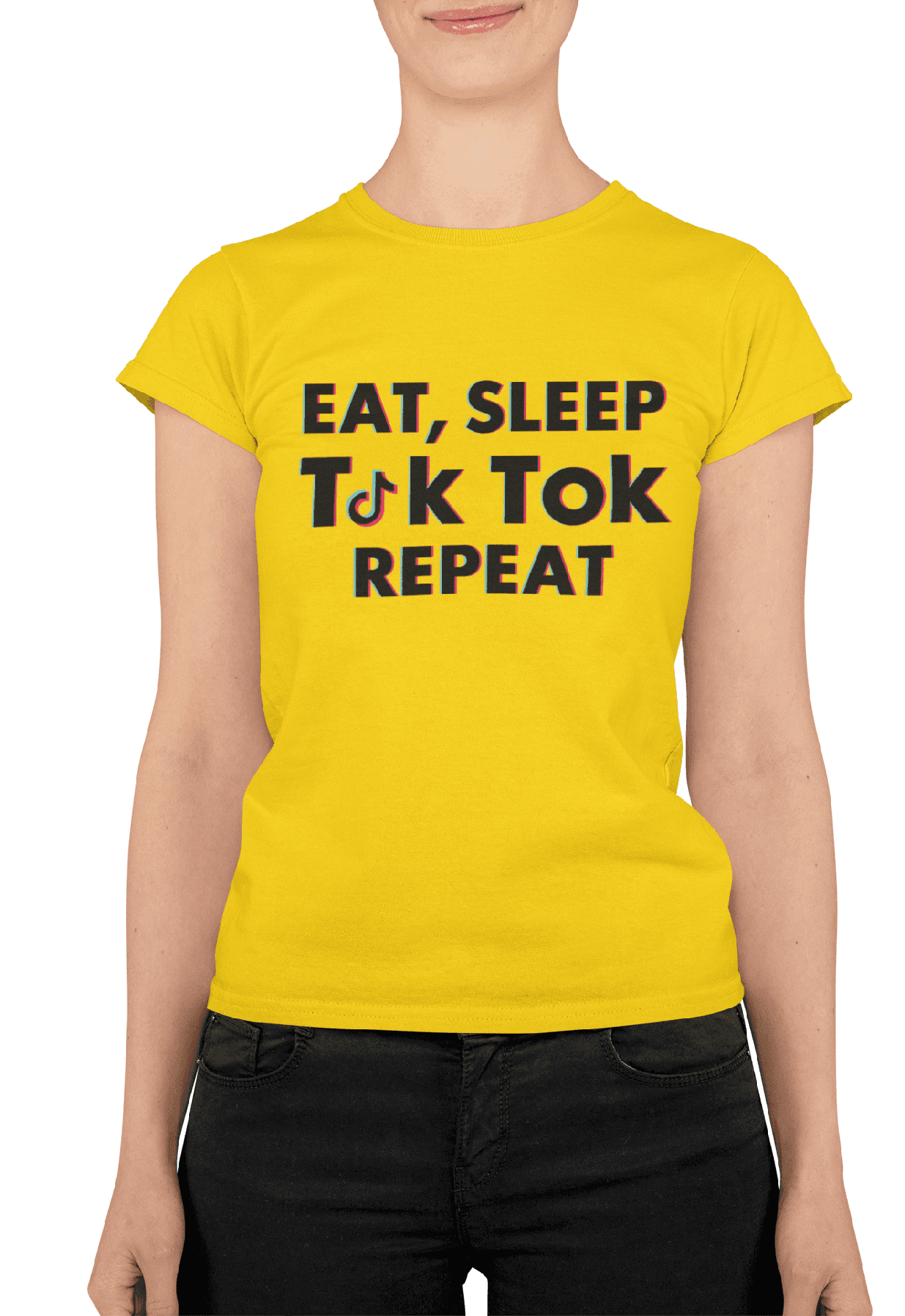 t shirt mockup featuring a smiling woman at a studio m841 min