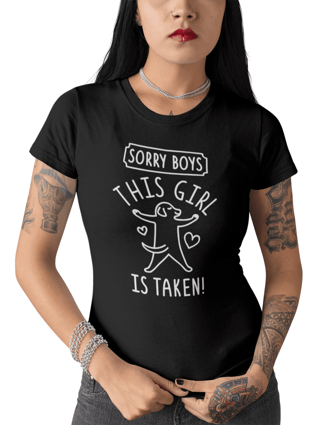 tattooed girl mockup standing while wearing a round neck tee against a solid color background a17178 (5) (1)