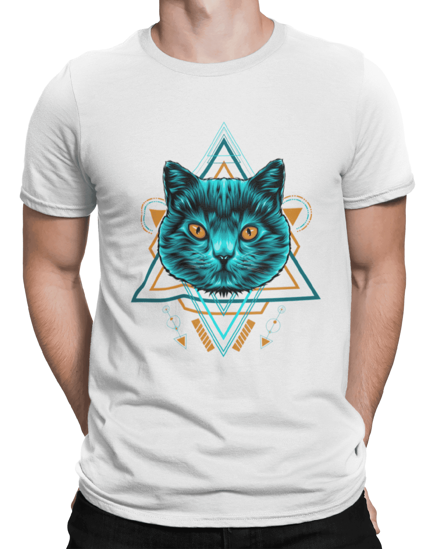 mockup of a man wearing a customizable t shirt against a plain color backdrop 1422 el (1) min