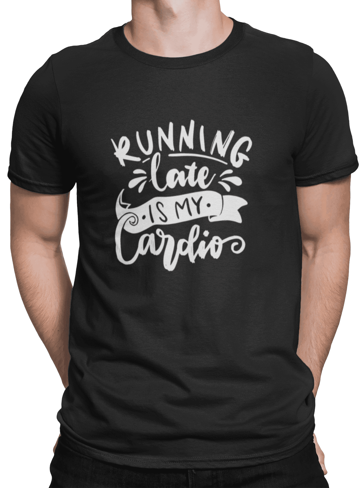 mockup of a man wearing a customizable t shirt against a plain color backdrop 1422 el (1) min
