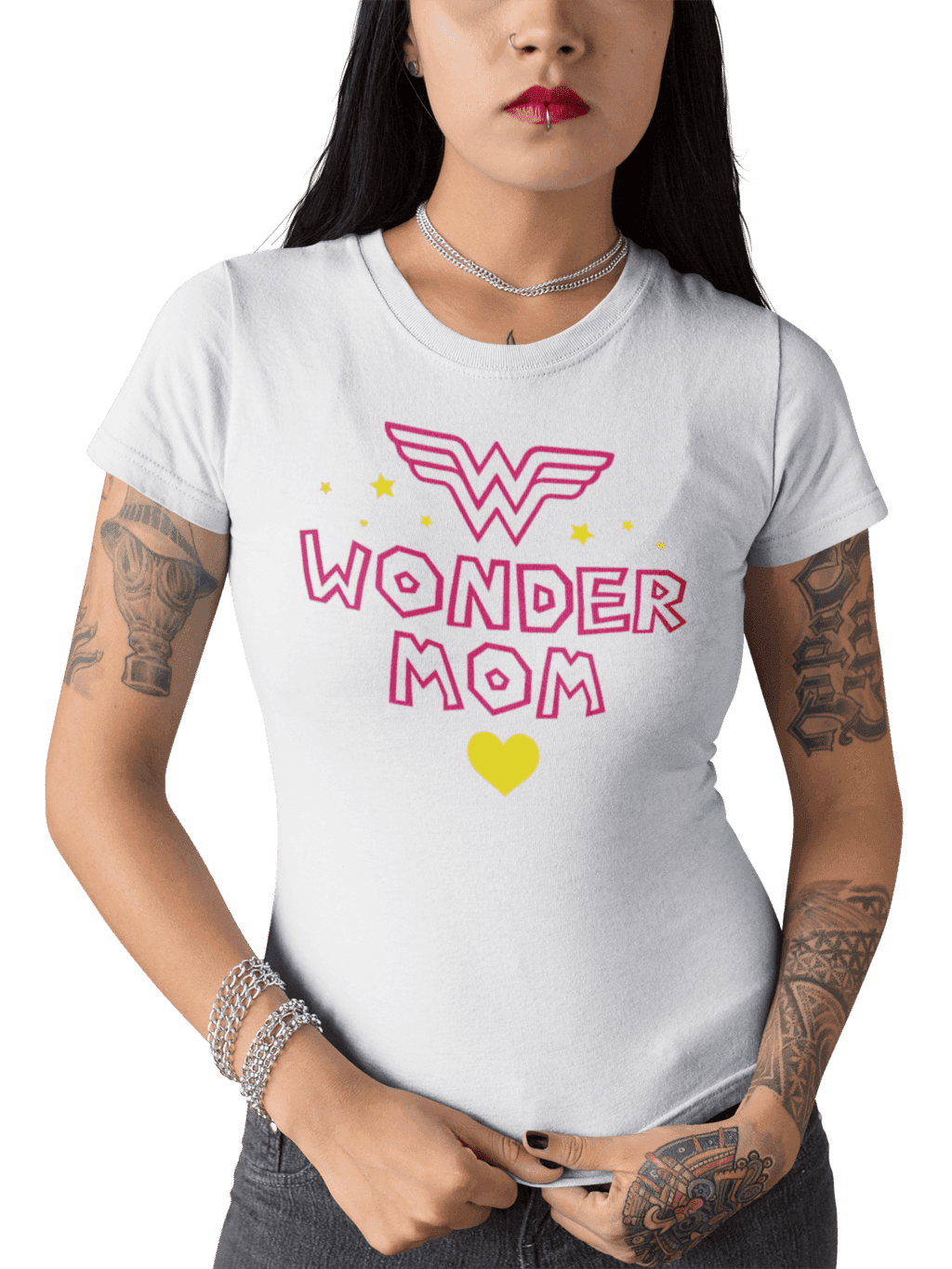 tattooed girl mockup standing while wearing a round neck tee against a solid color background a17178 (10) (1)
