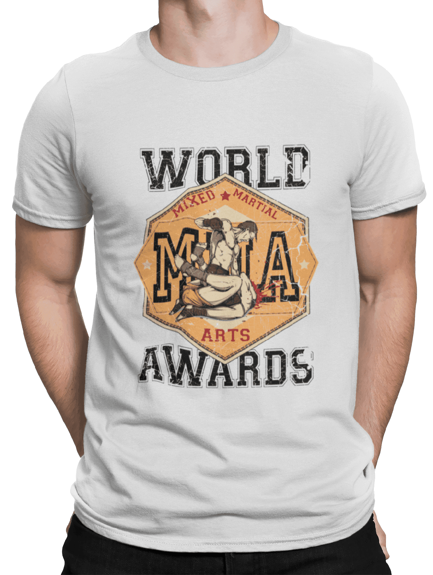 mockup of a man wearing a customizable t shirt against a plain color backdrop 1422 el (1) min
