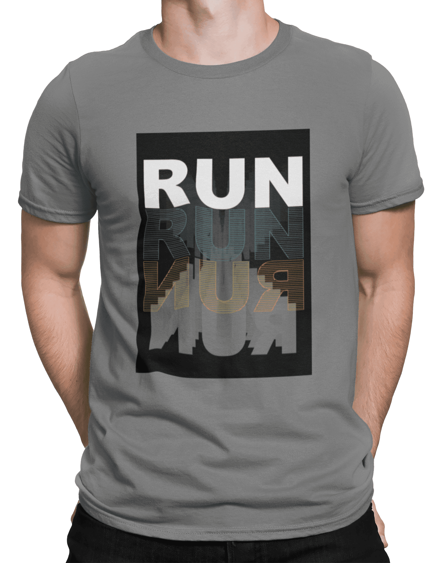 mockup of a man wearing a customizable t shirt against a plain color backdrop 1422 el (1) min